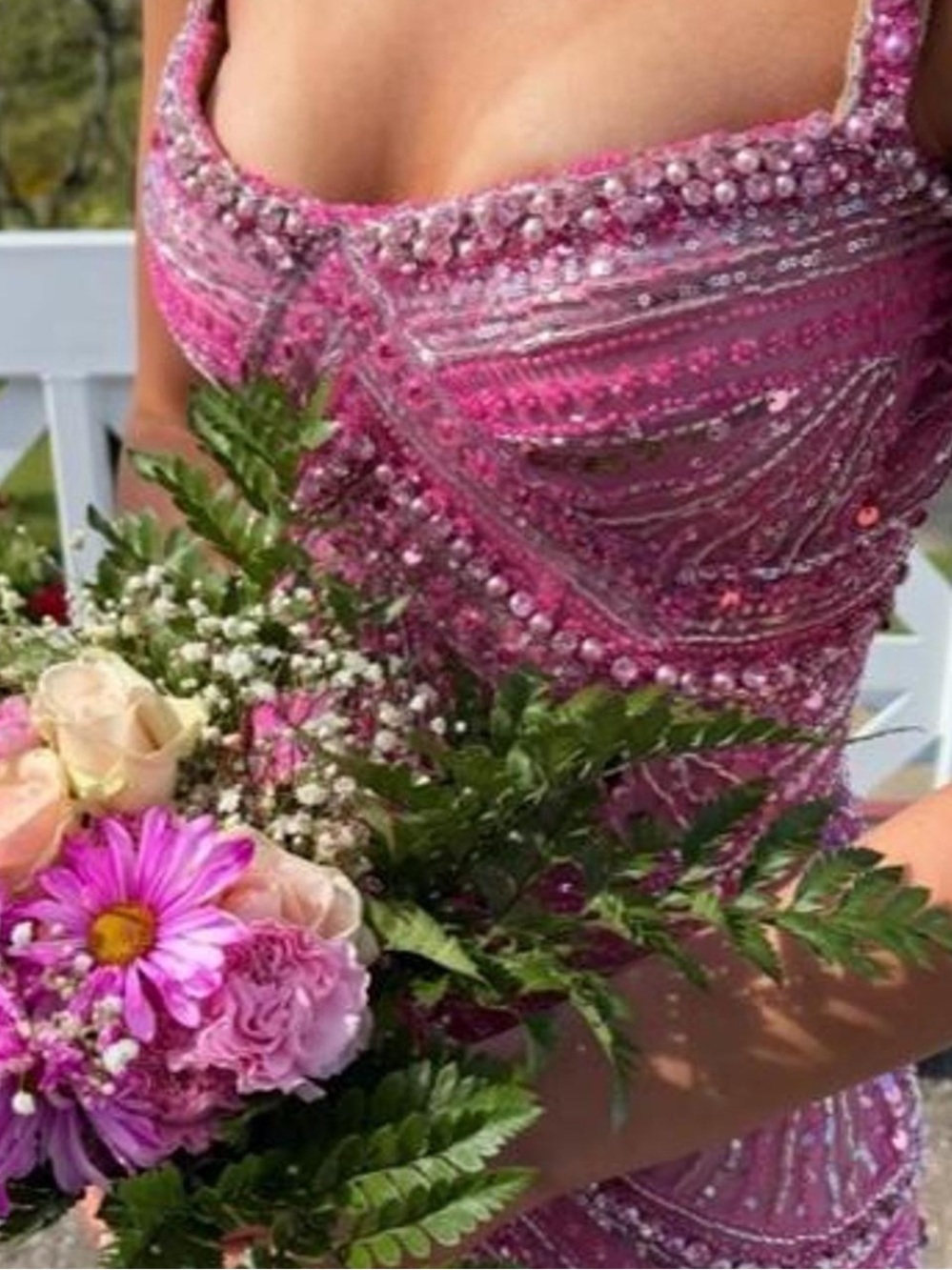 Beaded Pink Prom Dress with Intricate Sequin Detail